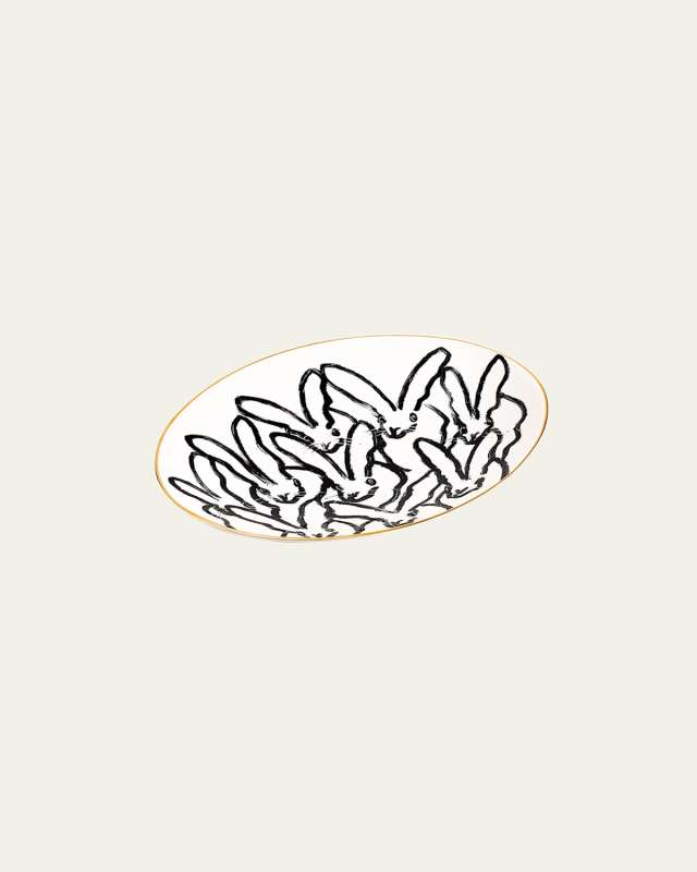 Rabbit Run Serving Platter with Gold Rim